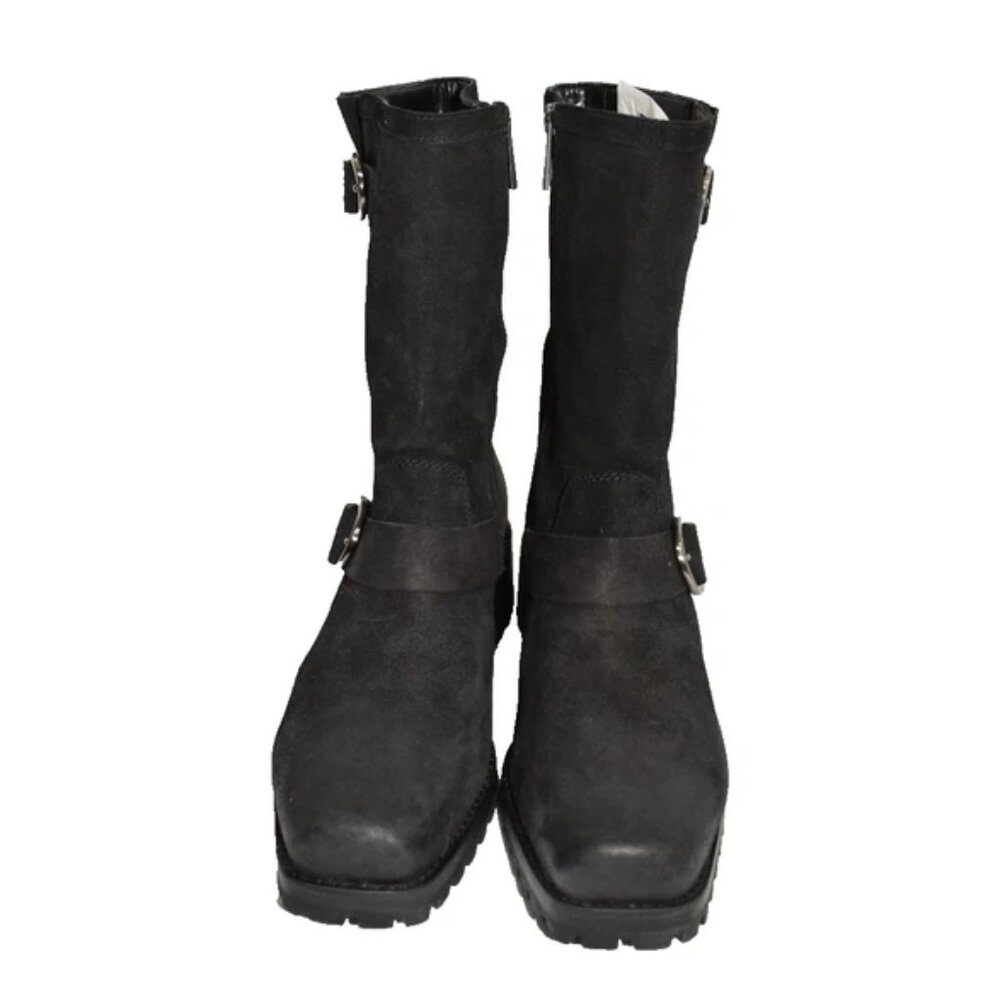$240 MICHAEL KORS BLACK LEATHER SILVER MOTO BIKER CHUNKY BOOT 10 (TPO17) - Picture 2 of 8